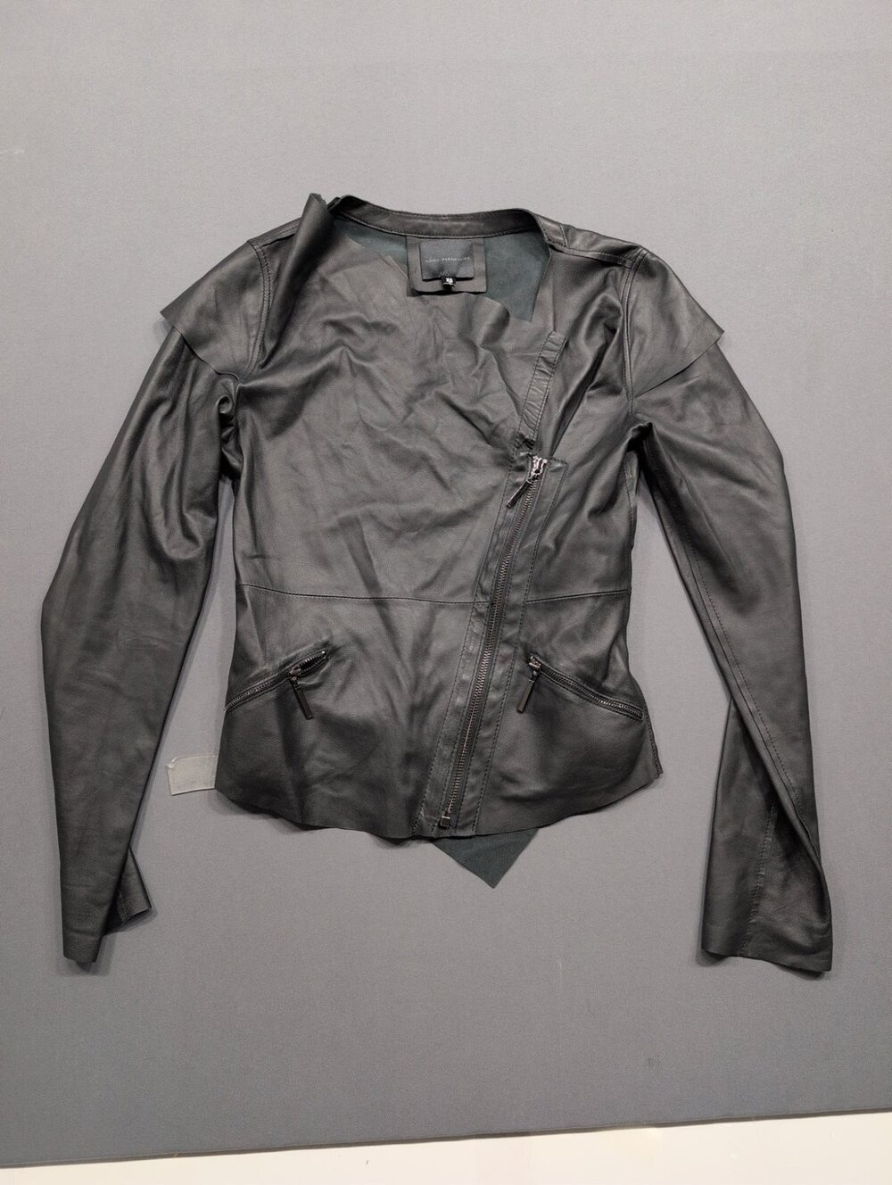 Hôtel Particulier Black Leather Asymmetric Zip Jacket XS